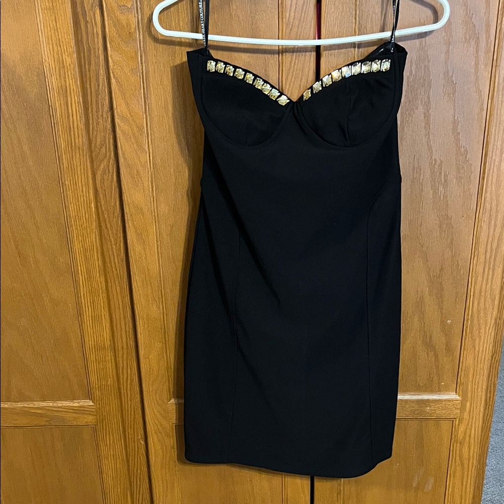 Derek Heart Elegant Black Mini Dress with Gold Accents